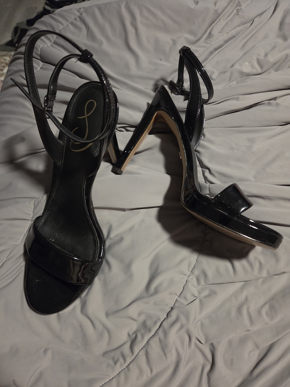 Sam Edelman Black Patent Stiletto Ankle-Strap Sandals